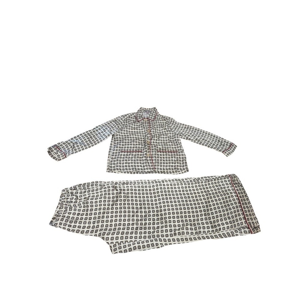 J. Crew‎ Womens XS Pajama 2 Pc.Set Geometric Print Long Sleeve Cream Brown